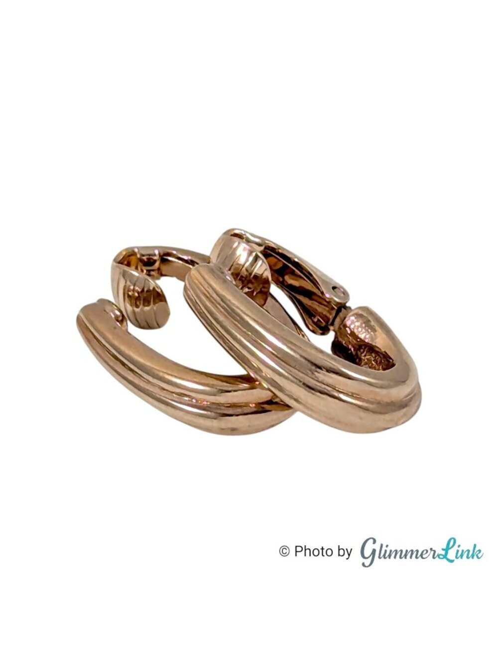 Vintage Ribbed Oval Clip On Gold Tone Hoop Earrings